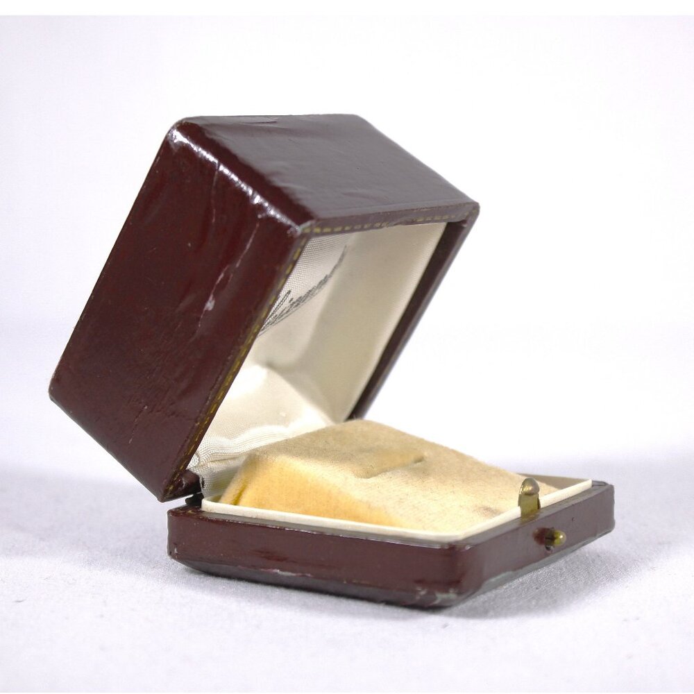 Antique dark red leather ring box Aleixandre, large engagement ring display box,
